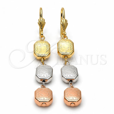 Oro Laminado Long Earring, Gold Filled Style Diamond Cutting Finish, Tricolor, 5.114.014