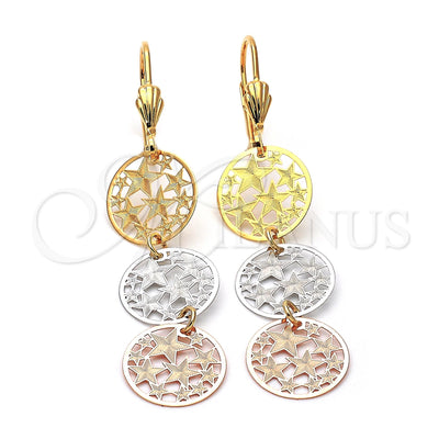 Oro Laminado Long Earring, Gold Filled Style Star Design, Polished, Tricolor, 5.098.005 for wholesale, main product view