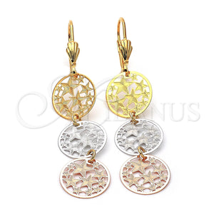 Oro Laminado Long Earring, Gold Filled Style Star Design, Polished, Tricolor, 5.098.005