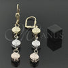 Oro Laminado Long Earring, Gold Filled Style Flower Design, Diamond Cutting Finish, Tricolor, 5.116.013