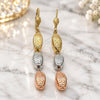 Oro Laminado Long Earring, Gold Filled Style Diamond Cutting Finish, Tricolor, 5.095.016
