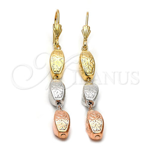 Oro Laminado Long Earring, Gold Filled Style Diamond Cutting Finish, Tricolor, 5.095.016