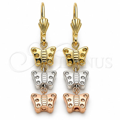 Oro Laminado Long Earring, Gold Filled Style Butterfly Design, Enamel Finish, Tricolor, 5.114.016