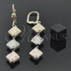 Oro Laminado Long Earring, Gold Filled Style Flower Design, Diamond Cutting Finish, Tricolor, 5.095.012
