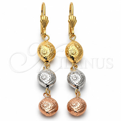 Oro Laminado Long Earring, Gold Filled Style Diamond Cutting Finish, Tricolor, 5.095.013