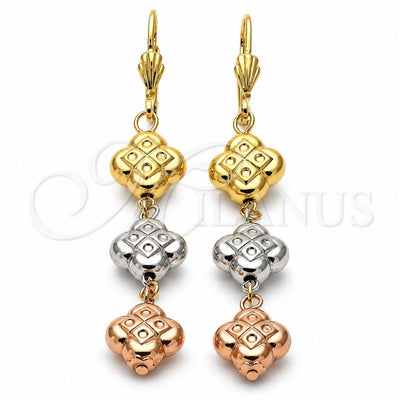 Oro Laminado Long Earring, Gold Filled Style Diamond Cutting Finish, Tricolor, 5.114.015