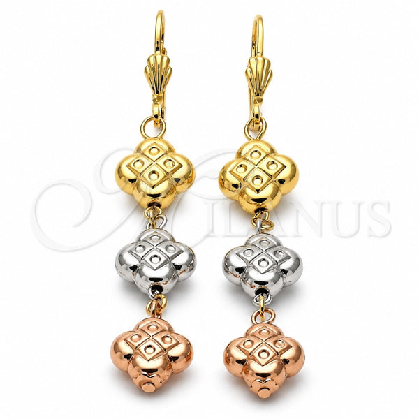 Oro Laminado Long Earring, Gold Filled Style Diamond Cutting Finish, Tricolor, 5.114.015