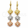 Oro Laminado Long Earring, Gold Filled Style Diamond Cutting Finish, Tricolor, 5.114.015