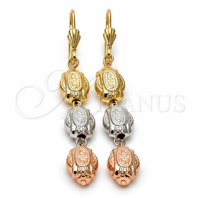 Oro Laminado Long Earring, Gold Filled Style Diamond Cutting Finish, Tricolor, 5.116.016