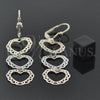 Oro Laminado Long Earring, Gold Filled Style Heart and Filigree Design, Polished, Tricolor, 5.095.008