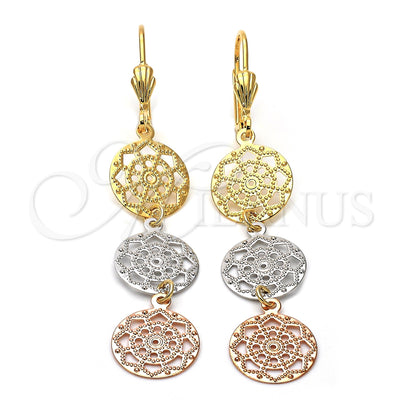 Oro Laminado Long Earring, Gold Filled Style Flower Design, Diamond Cutting Finish, Tricolor, 5.104.002 for wholesale, main product view
