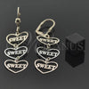 Oro Laminado Long Earring, Gold Filled Style Heart Design, Polished, Tricolor, 5.113.016