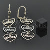 Oro Laminado Long Earring, Gold Filled Style Heart and Angel Design, Polished, Tricolor, 5.113.017