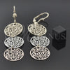 Oro Laminado Long Earring, Gold Filled Style Flower Design, Diamond Cutting Finish, Tricolor, 5.063.010