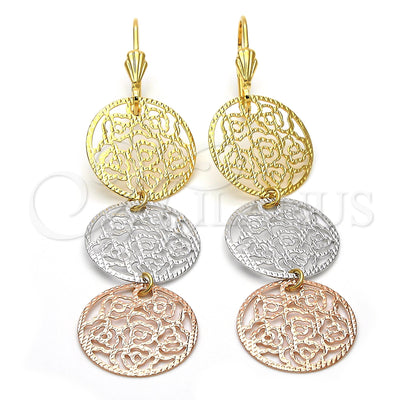 Oro Laminado Long Earring, Gold Filled Style Flower Design, Diamond Cutting Finish, Tricolor, 5.063.010 for wholesale, main product view