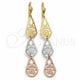 Oro Laminado Long Earring, Gold Filled Style Flower Design, Diamond Cutting Finish, Tricolor, 5.082.004