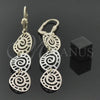 Oro Laminado Long Earring, Gold Filled Style Greek Key Design, Diamond Cutting Finish, Tricolor, 5.092.005