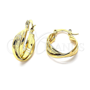 Oro Laminado Small Hoop, Gold Filled Style Twist Design, Diamond Cutting Finish, Golden Finish, 5.159.007