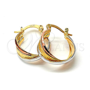 Oro Laminado Small Hoop, Gold Filled Style Twist Design, Diamond Cutting Finish, Tricolor, 02.96.0027