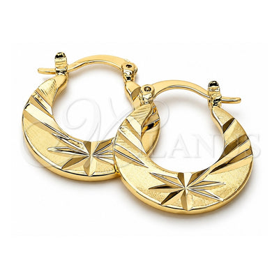 Oro Laminado Small Hoop, Gold Filled Style Flower Design, Diamond Cutting Finish, Golden Finish, 5.157.031