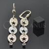 Oro Laminado Long Earring, Gold Filled Style Star Design, with White Cubic Zirconia, Diamond Cutting Finish, Tricolor, 5.091.001