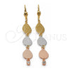 Oro Laminado Long Earring, Gold Filled Style Teardrop Design, with White Cubic Zirconia, Diamond Cutting Finish, Tricolor, 5.074.001