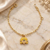Oro Laminado Charm Bracelet, Gold Filled Style Little Girl and Little Girl Design, with White Crystal, Yellow Enamel Finish, Golden Finish, 03.16.0009 (6 Inches Length)