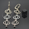 Oro Laminado Long Earring, Gold Filled Style Teardrop Design, with White Cubic Zirconia, Diamond Cutting Finish, Tricolor, 5.085.006