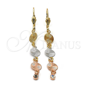 Oro Laminado Long Earring, Gold Filled Style with White Cubic Zirconia, Diamond Cutting Finish, Tricolor, 5.096.012