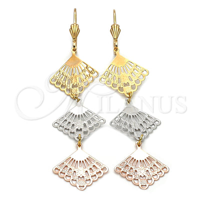 Oro Laminado Long Earring, Gold Filled Style Diamond Cutting Finish, Tricolor, 5.091.011 for wholesale, main product view