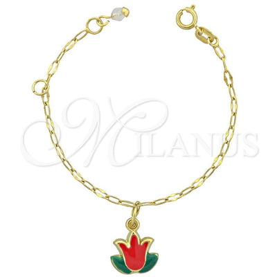 Oro Laminado Charm Bracelet, Gold Filled Style Flower Design, Multicolor Enamel Finish, Golden Finish for wholesale, main product view