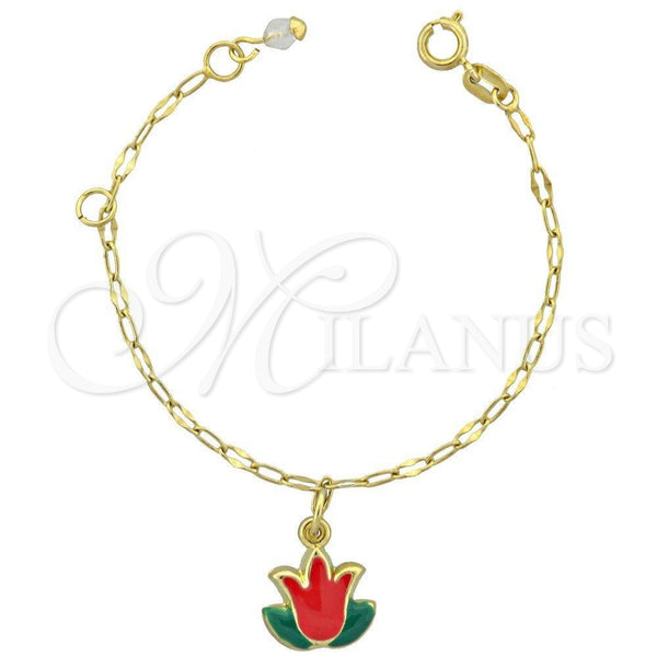 Oro Laminado Charm Bracelet, Gold Filled Style Flower Design, Multicolor Enamel Finish, Golden Finish, 03.16.0011 (6 Inches Length)