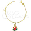 Oro Laminado Charm Bracelet, Gold Filled Style Flower Design, Multicolor Enamel Finish, Golden Finish, 03.16.0011 (6 Inches Length)