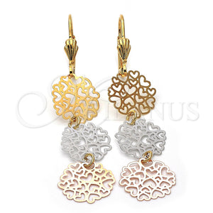 Oro Laminado Long Earring, Gold Filled Style Heart Design, Polished, Tricolor, 5.114.017
