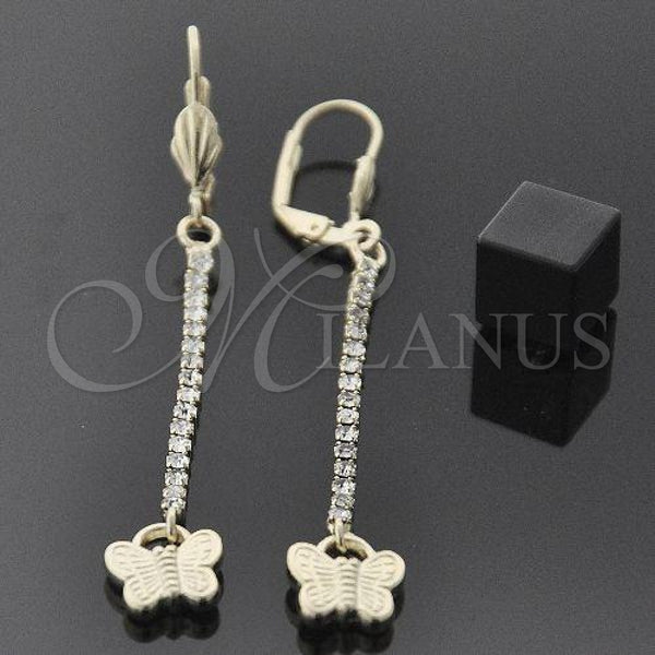Oro Laminado Long Earring, Gold Filled Style Bird Design, with White Crystal, Polished, Golden Finish, 5.067.014