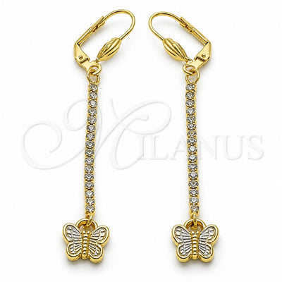 Oro Laminado Long Earring, Gold Filled Style Bird Design, with White Crystal, Polished, Golden Finish, 5.067.014
