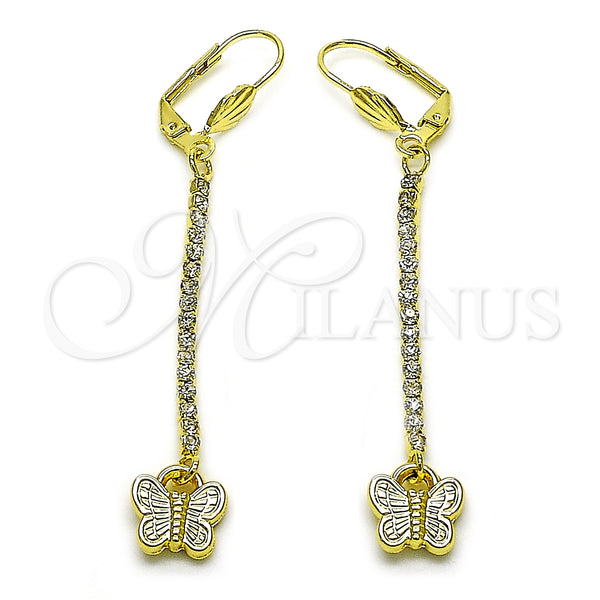 Oro Laminado Long Earring, Gold Filled Style Bird Design, with White Crystal, Polished, Golden Finish, 5.067.014