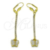 Oro Laminado Long Earring, Gold Filled Style Bird Design, with White Crystal, Polished, Golden Finish, 5.067.014