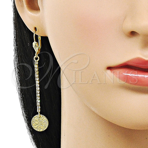 Oro Laminado Long Earring, Gold Filled Style with White Crystal, Diamond Cutting Finish, Golden Finish, 5.068.004