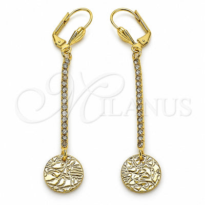 Oro Laminado Long Earring, Gold Filled Style with White Crystal, Diamond Cutting Finish, Golden Finish, 5.068.004