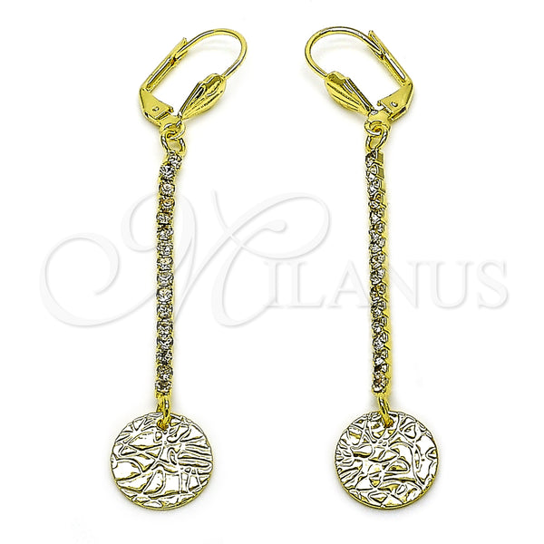 Oro Laminado Long Earring, Gold Filled Style with White Crystal, Diamond Cutting Finish, Golden Finish, 5.068.004
