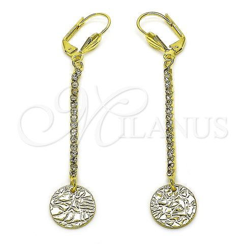 Oro Laminado Long Earring, Gold Filled Style with White Crystal, Diamond Cutting Finish, Golden Finish, 5.068.004