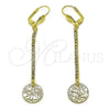 Oro Laminado Long Earring, Gold Filled Style with White Crystal, Diamond Cutting Finish, Golden Finish, 5.068.004