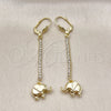 Oro Laminado Long Earring, Gold Filled Style Elephant Design, with White Crystal, Polished, Golden Finish, 5.068.010