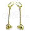 Oro Laminado Long Earring, Gold Filled Style Elephant Design, with White Crystal, Polished, Golden Finish, 5.068.010