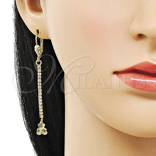 Oro Laminado Long Earring, Gold Filled Style Teddy Bear Design, with White Crystal, Diamond Cutting Finish, Golden Finish, 5.069.001