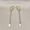 Oro Laminado Long Earring, Gold Filled Style Teddy Bear Design, with White Crystal, Diamond Cutting Finish, Golden Finish, 5.069.001