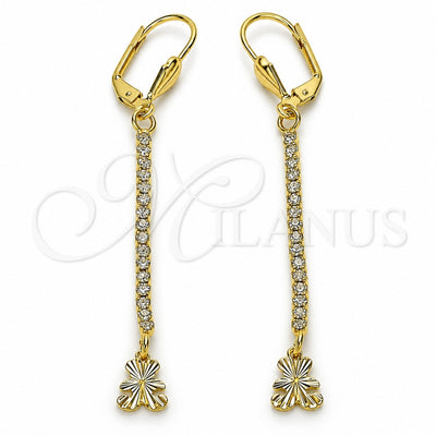 Oro Laminado Long Earring, Gold Filled Style Teddy Bear Design, with White Crystal, Diamond Cutting Finish, Golden Finish, 5.069.001