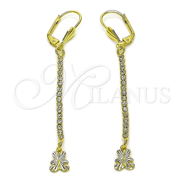 Oro Laminado Long Earring, Gold Filled Style Teddy Bear Design, with White Crystal, Diamond Cutting Finish, Golden Finish, 5.069.001