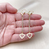 Oro Laminado Long Earring, Gold Filled Style Heart Design, with White Crystal, Matte Finish, Golden Finish, 5.071.001
